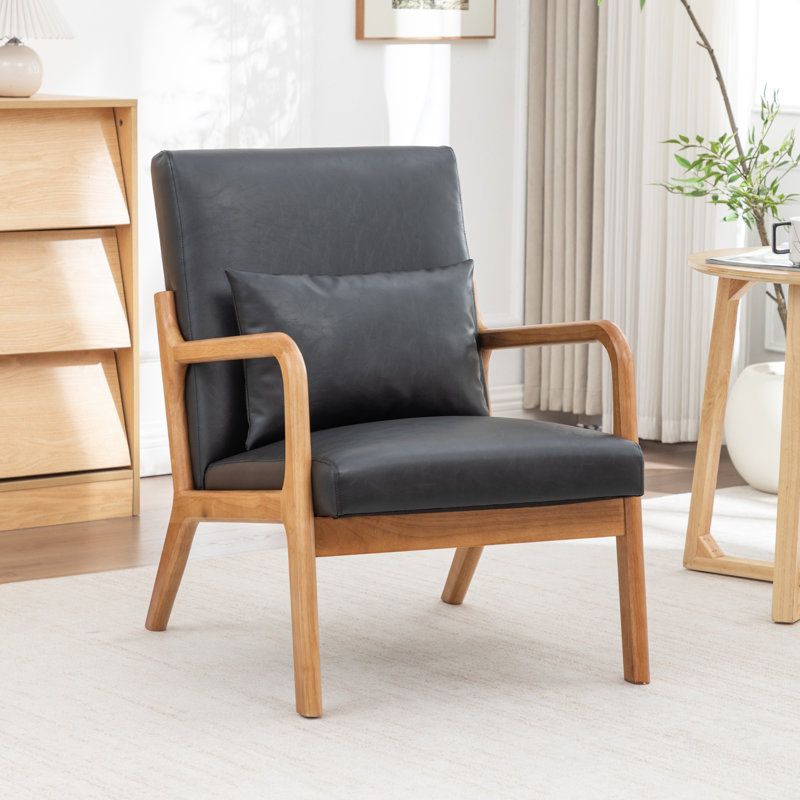 Fauteuil avec revêtement en bois et cuir, Noir