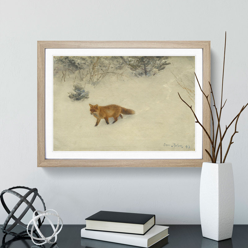 Fox in the Snow Vol.8 by Bruno Liljefors - Picture Frame Painting, 36cm H x 48cm W x 2cm D, Oak Framed