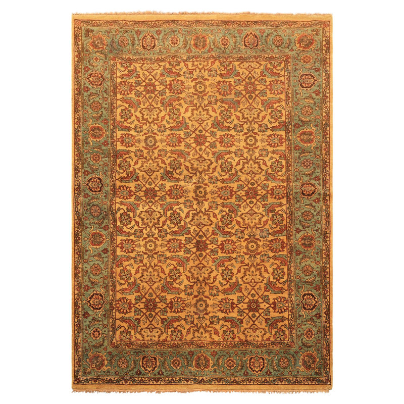 Tapis traditionnel turquoise en laine noué à la main 6 pi x 8 pi 6 po Oushak