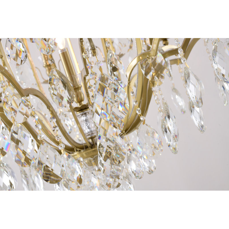 Lustre empire en laiton antique à 13 lumières avec cristaux transparents Justus