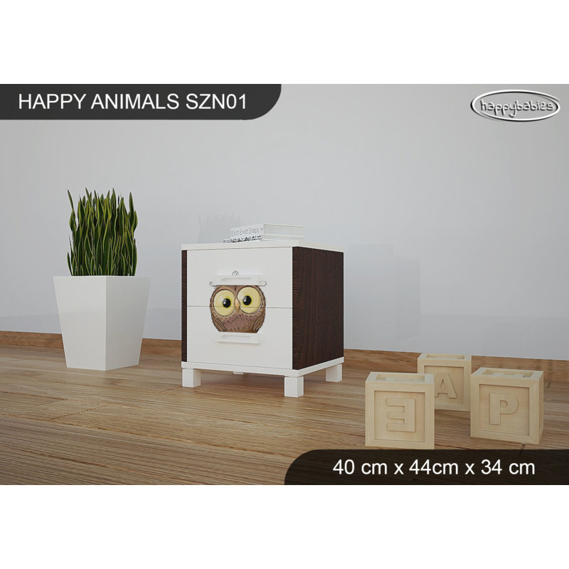 2 Drawer Nightstand, White/Chestnut