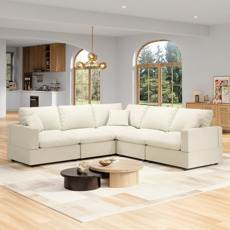5-Seater Sectional Sofa Comfy Cloud Couch for Living Room, Modern Upholstered Modular Sectional Sofa Convertible Deep Seat Sofa, Removable & Washable Cushion Covers