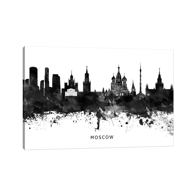 Moscow Skyline Black & White - Wrapped Canvas Print, 45.72cm H x 66.04cm W x 1.91cm D