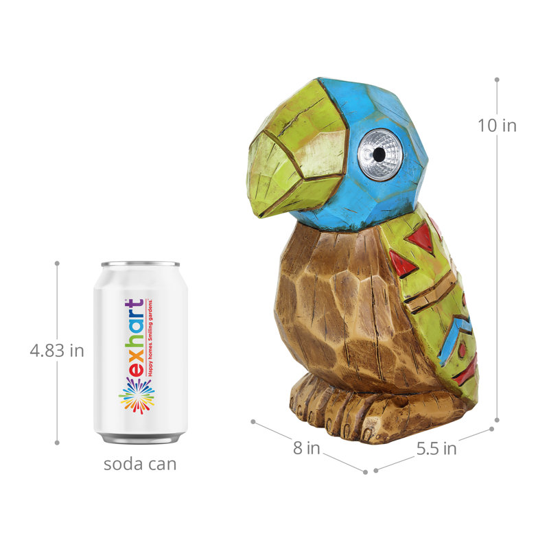 Solar Tiki Parrot Garden Statue with LED Eyes, 10 Inches
