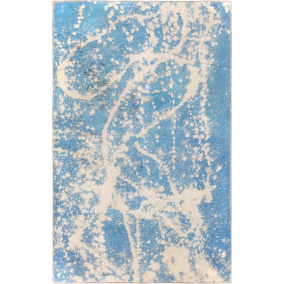 Megam Wool Abstract Area Rug in Blue