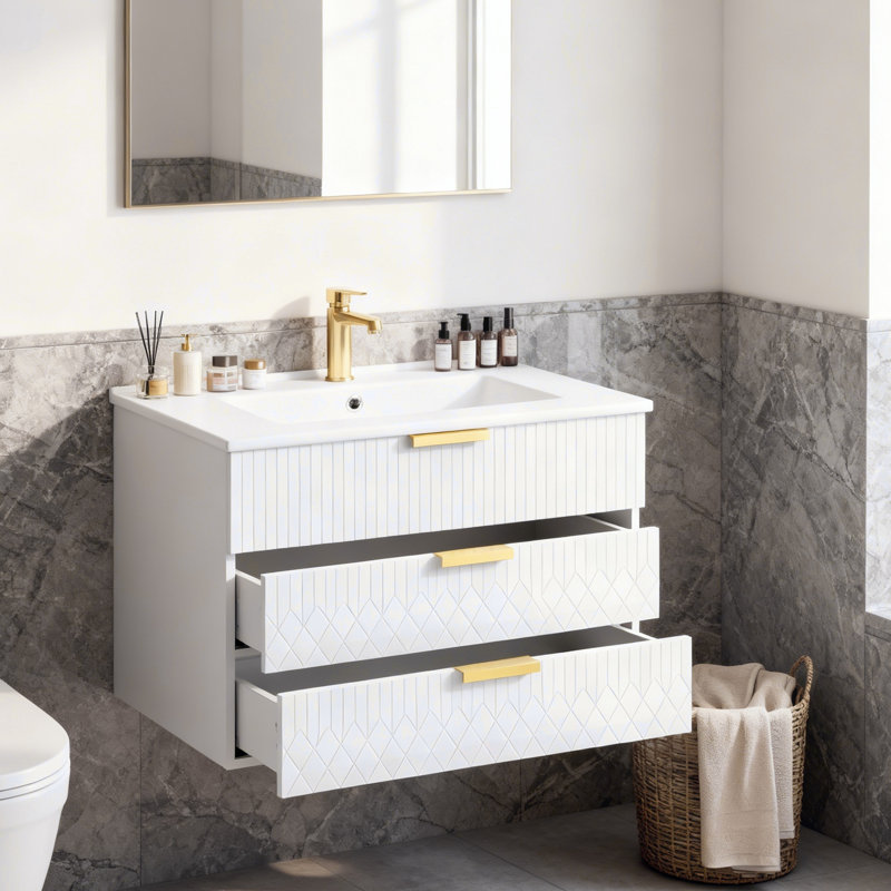 Wall Mounted Bathroom Cabinet With Sink&Drawers, White