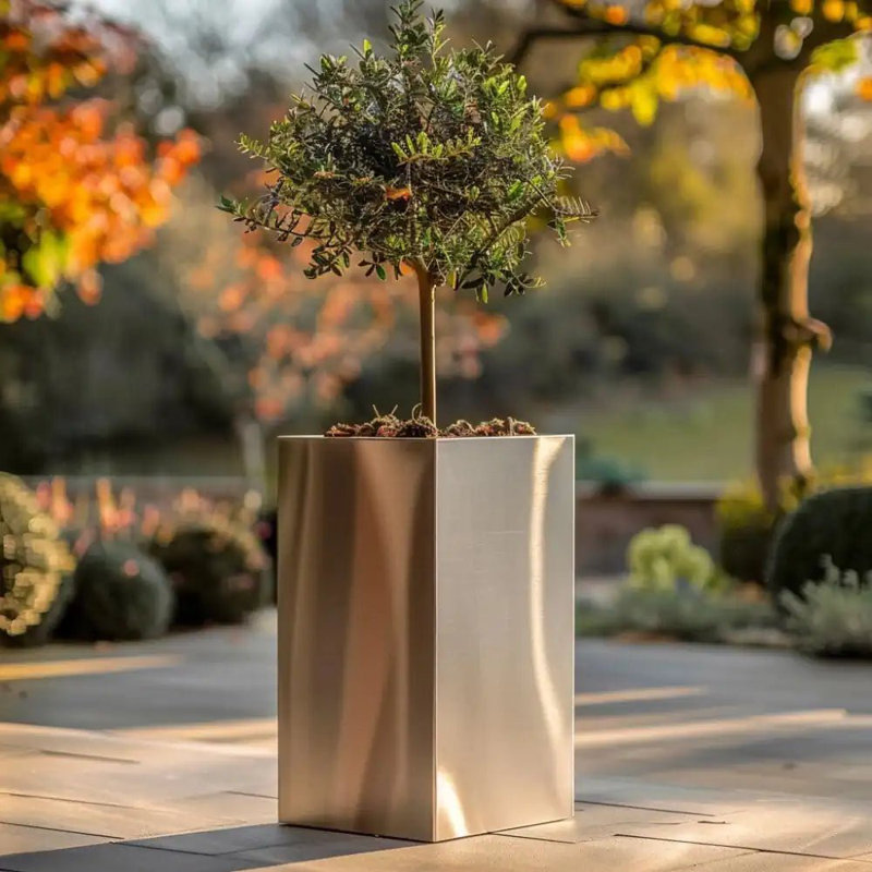 Babrow Metal Planter Box, Silver, 50cm H x 25cm W x 50cm D