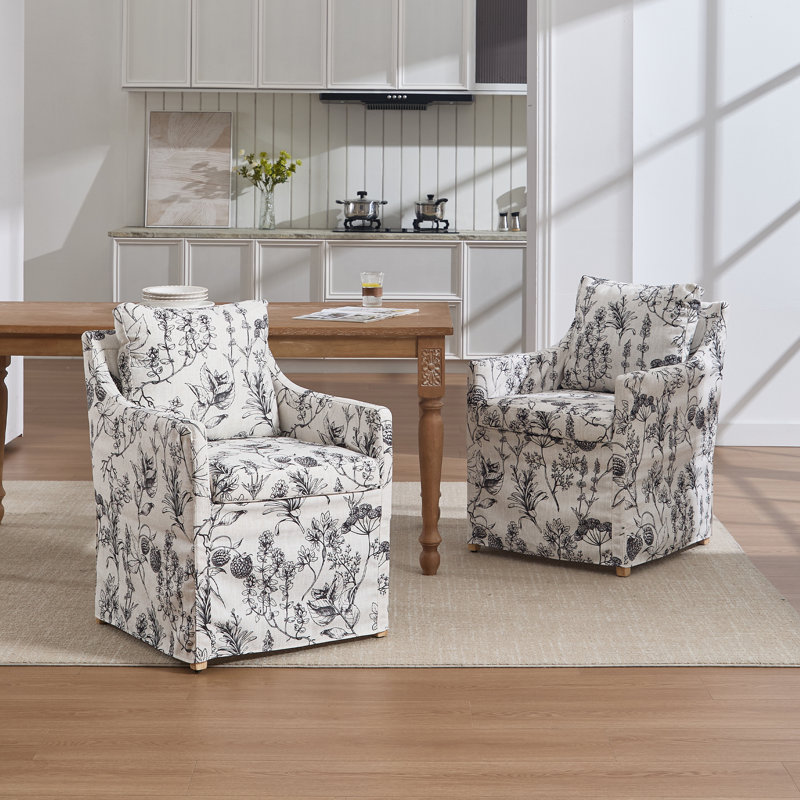  Frida Linen Upholstered Armchair Set Of 2, Gray Flower