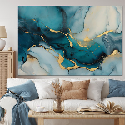 Art mural grand turquoise infusé or IV - Fractales