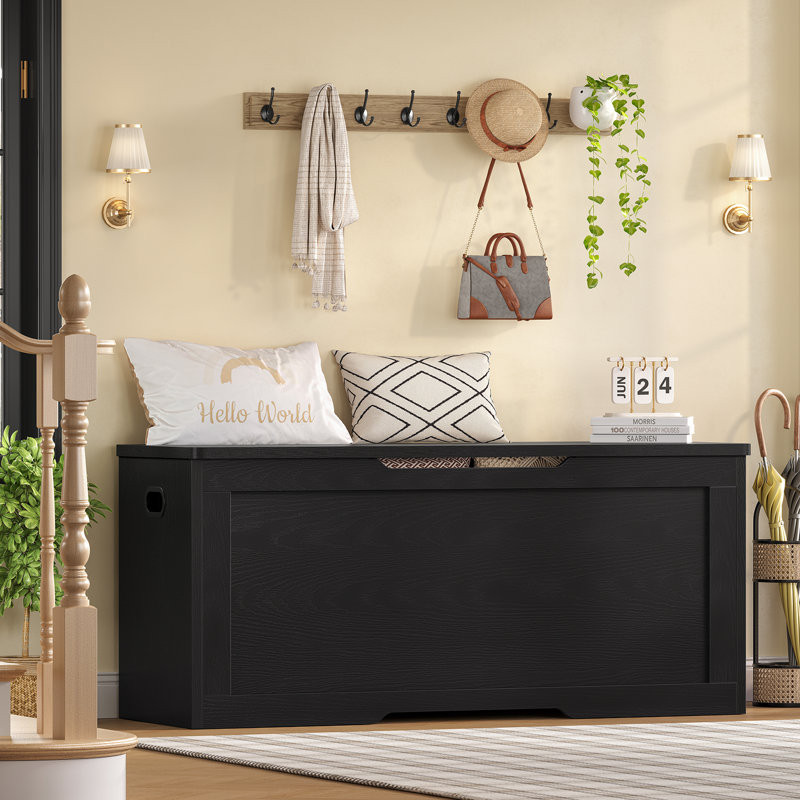 Coffre de rangement en rotin Bambina, H 19,49 po x l 47,24 po x P 15,75 po, Bois noir
