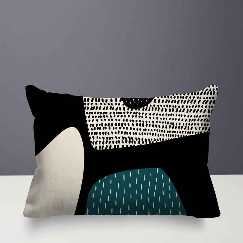 Coussin lombaire réversible intérieur / extérieur Vikka, H 14 po x l 20 po, Émeraude / noir / blanc cassé