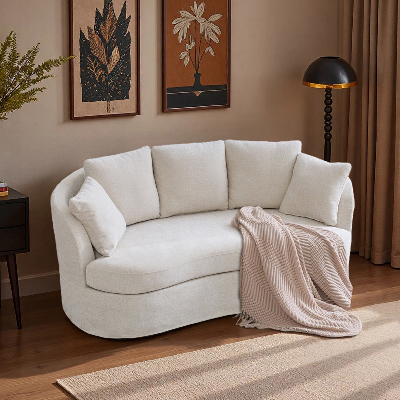 73.8" W Chenille Upholstered Slipcovered Curved Sofa, Beige