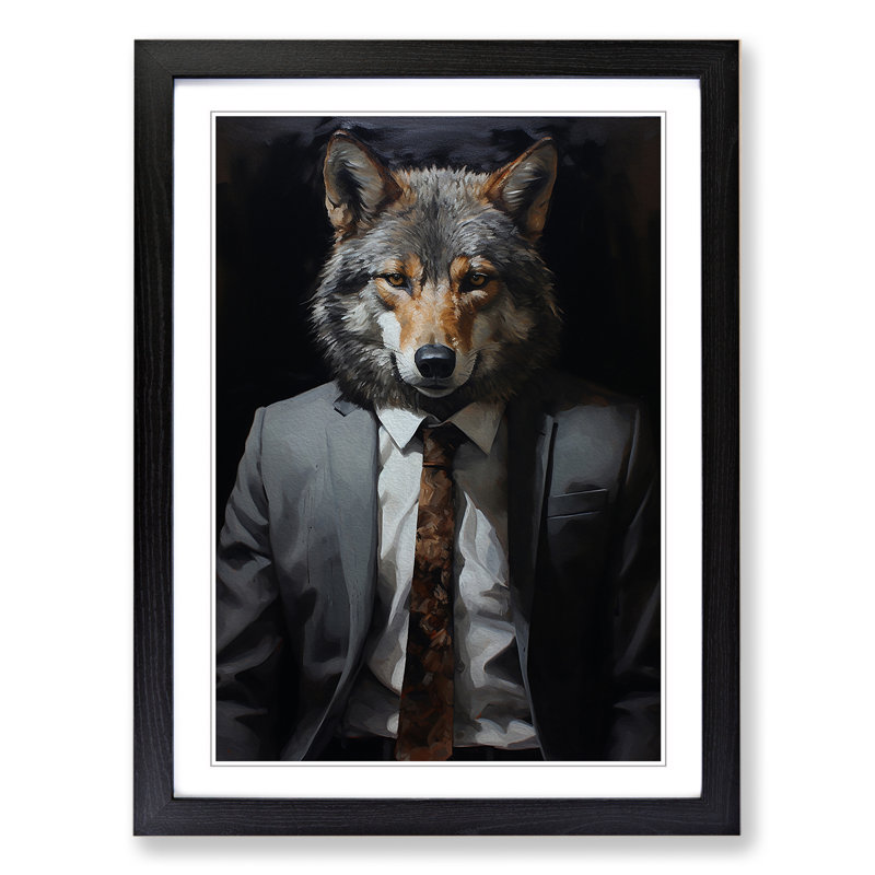 Wolf in a Suit Painting No.4 - Framed Print, Black, 34cm H x 25cm W x 2cm D