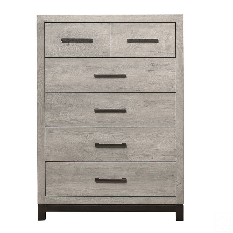 Commode de chambre à coucher bicolore à finition grise 1 pièce avec 5 tiroirs de rangement