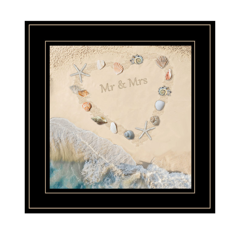 Decor 4u "mariage est une plage", impression encadrée, prête à être suspendue, papier multicolore se désintégrant dans un cadre noir, 15 X piquage