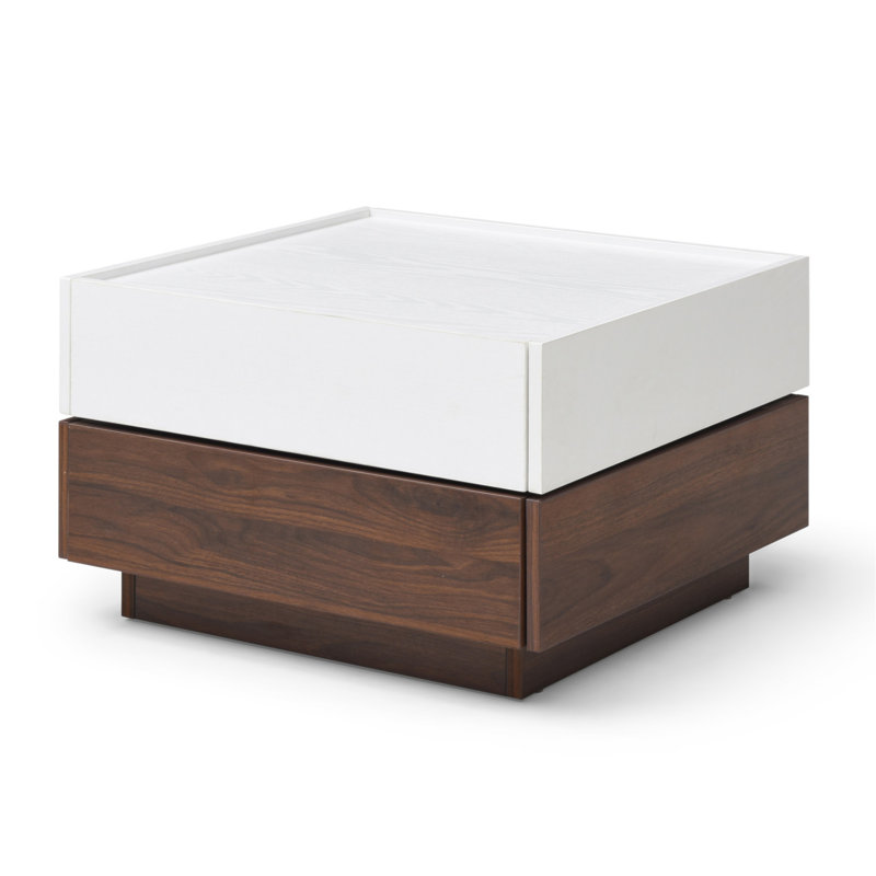 Table basse rotative à 2 tiroirs, table haute en bois à 2 niveaux avec rangement, table basse carrée avec plateau pivotant pour le salon