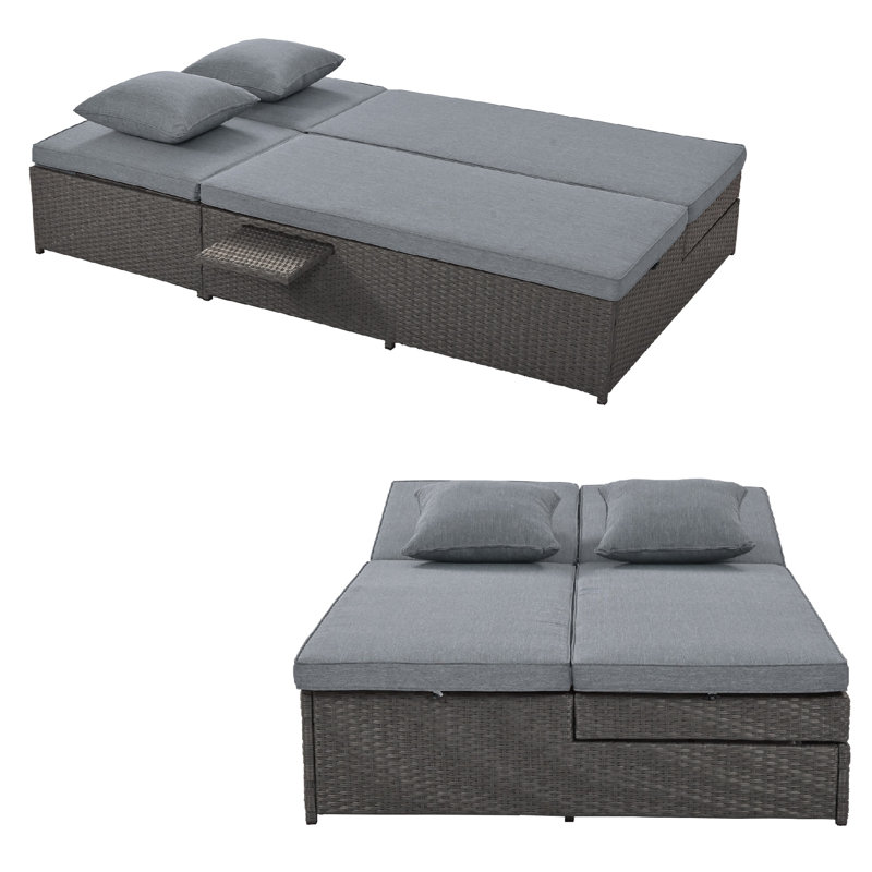 Chaise longue d'extérieur en osier 2 places, Gris