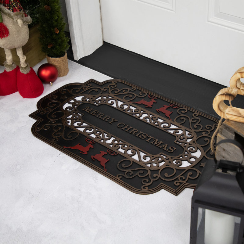 Paillasson Merry Christmas avec renne rouge 18 po x 30 po