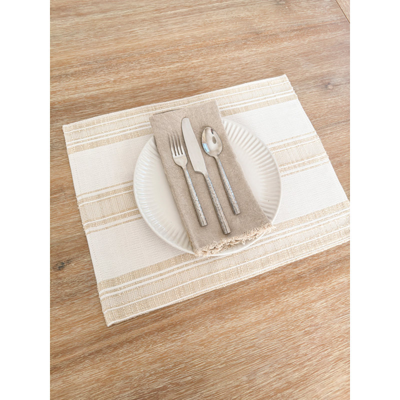 Beige Striped Cotton Indoor/Outdoor Placemat