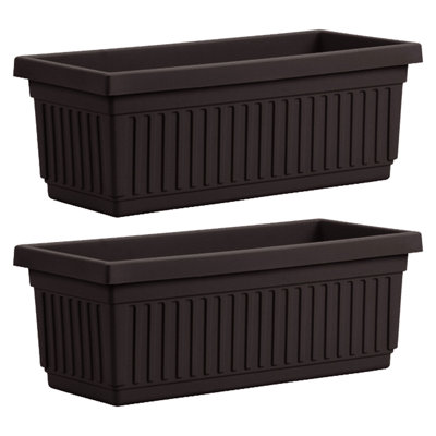  24 Inch Fluted Venetian Garden Flower Window Box, Black (2 Pack)