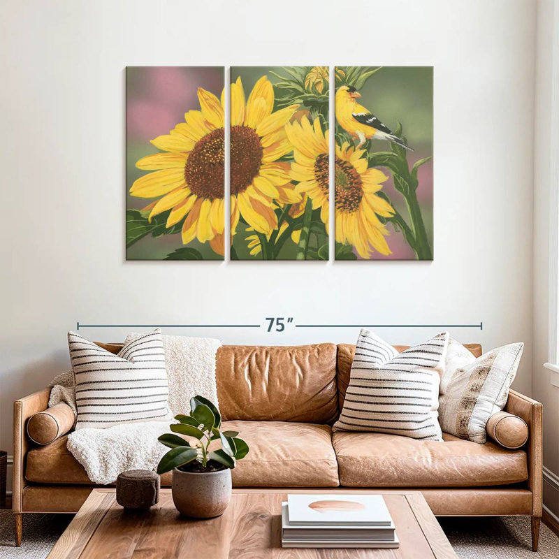 Harnek chardonneret et tournesols, H 36 po x l 57 po