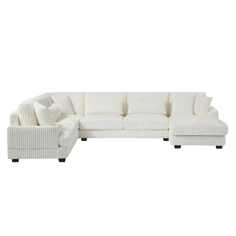 Oversized U-Shaped Sectional Sofa with Soft Corduroy and Chaise Lounge for Modern Living Room, Beige