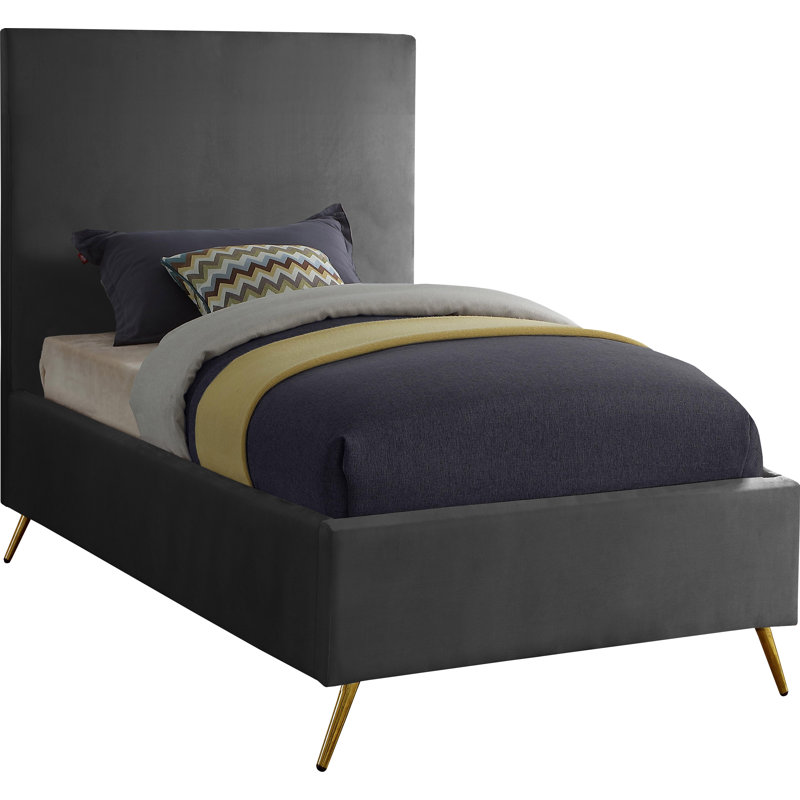 Lit plateforme tapissier Jasmine Lavaca, Simple, Velours gris