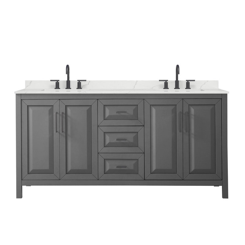 Daria 72'' W Vanity, Gray, Matte Black, White Quartz