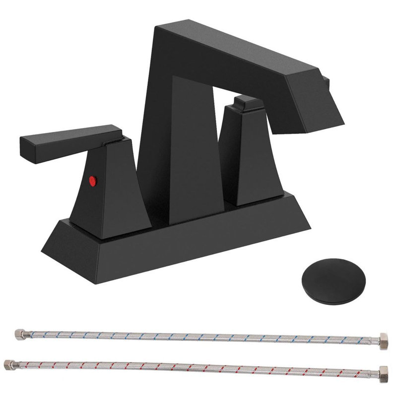 4 Inch 2-Handle Bathroom Sink Faucet with Pop-up Drain and Supply Lines, Matte Black