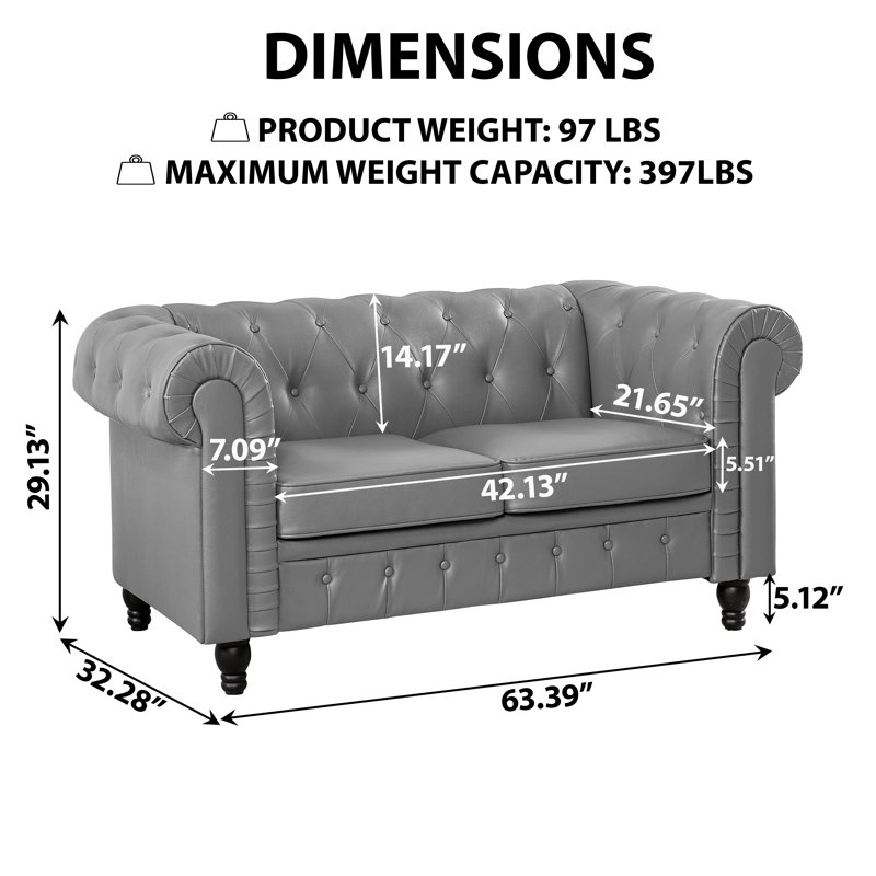 Causeuse Chesterfield en cuir Sanor, Gris