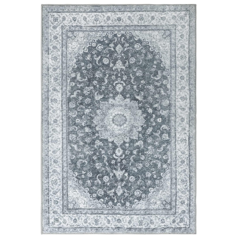 Floral Machine Printed Area Rug, Gray, Rectangle 120 cm x 170 cm