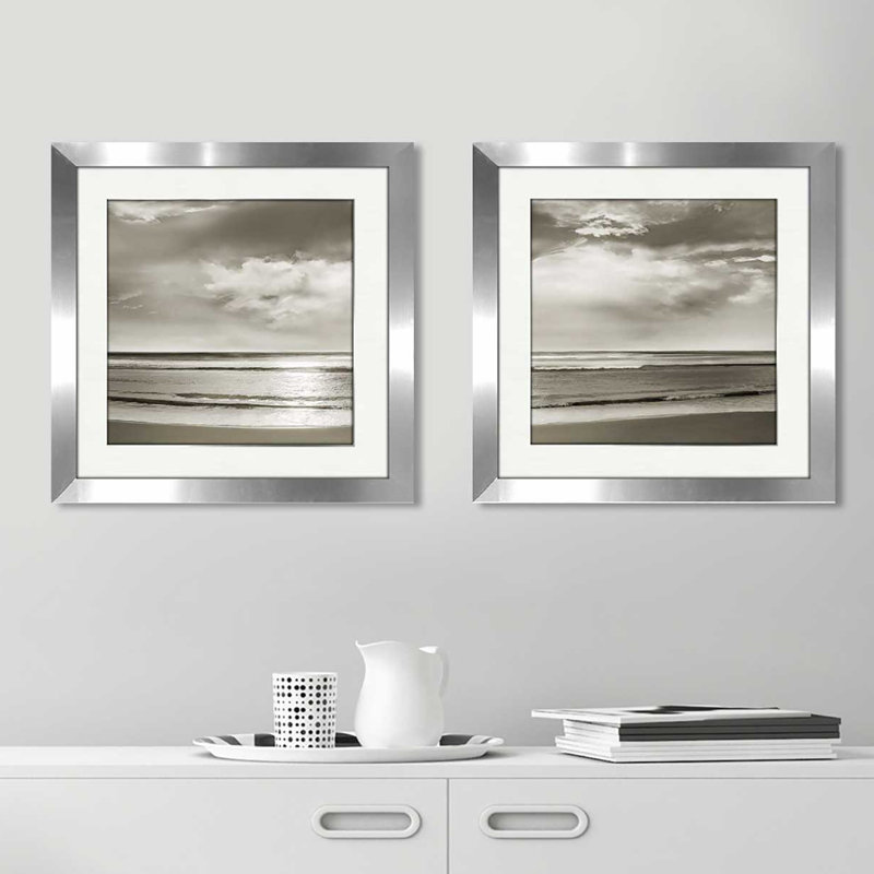 « infinity », ensemble de 2 reproductions de peintures à l’acrylique encadrées, H 16,5 po x l 33 po x P 1 po, Blanc mat