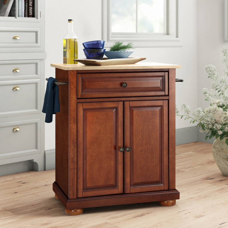 Hedon Solid Wood Top Kitchen Cart, Classic Cherry