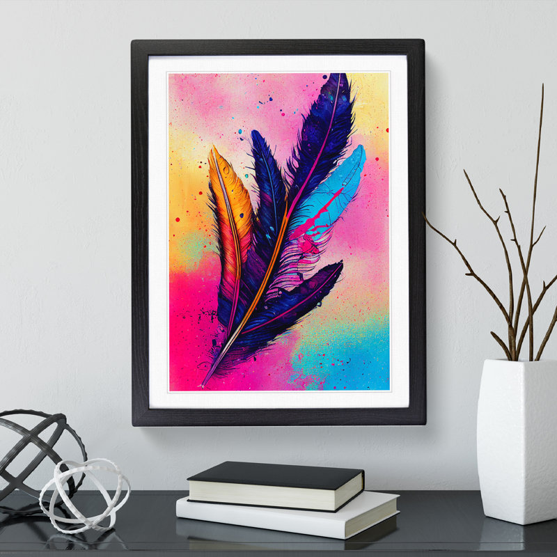 XV1022-3159X Paint Drip Feathers No.4 1 Piece Single Picture Frame Wall Art, 34cm H x 25cm W x 2cm D, Black