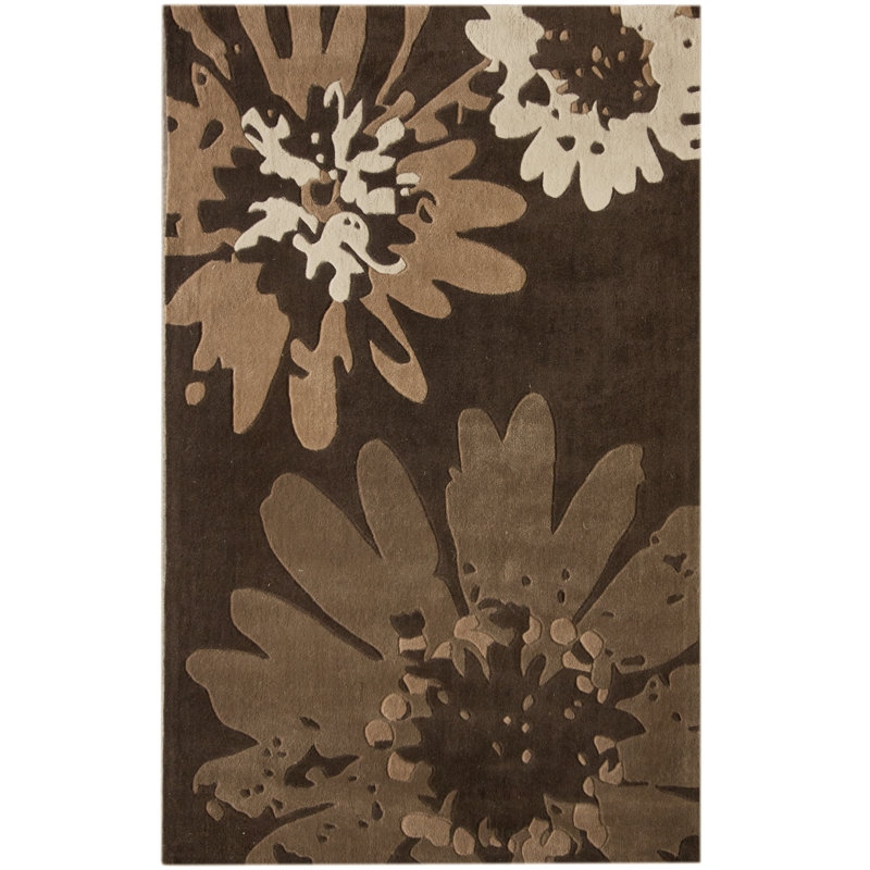 Tapis brun à motif floral Joni, Rectangle 5 pi x 8 pi