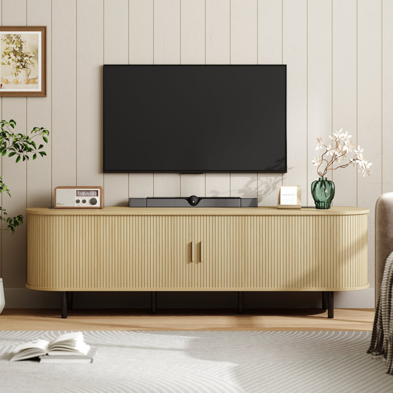 Meuble télé avec rangement et tablettes Jalonda, H 21,7 po x l 70,8 po x P 15,7 po, Bois de chêne