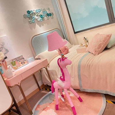 51" Tall Enchanting Unicorn Floor Lamp With LED Bulb, Pink Hand-Stitched Design For Girls' Bedroom, Living Room Decor