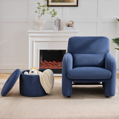 Chaise d'appoint rembourrée en velours côtelé avec coussin lombaire et repose-pieds