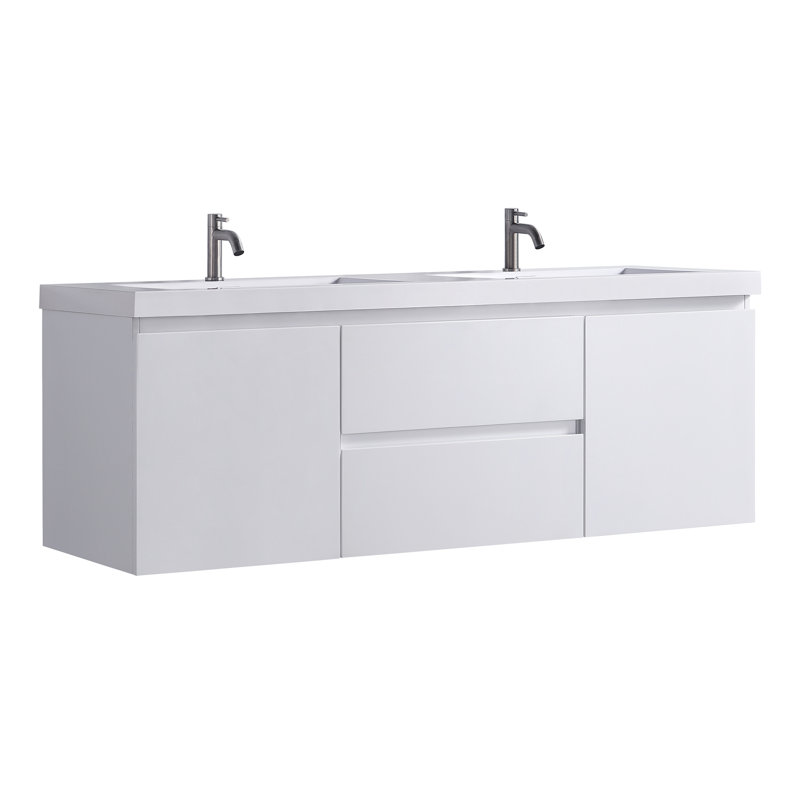 Capot-1S 60,00 po X P 19,70 po P 21,60 po Meuble-lavabo mural H en bois blanc avec double lavabo blanc, Lit double