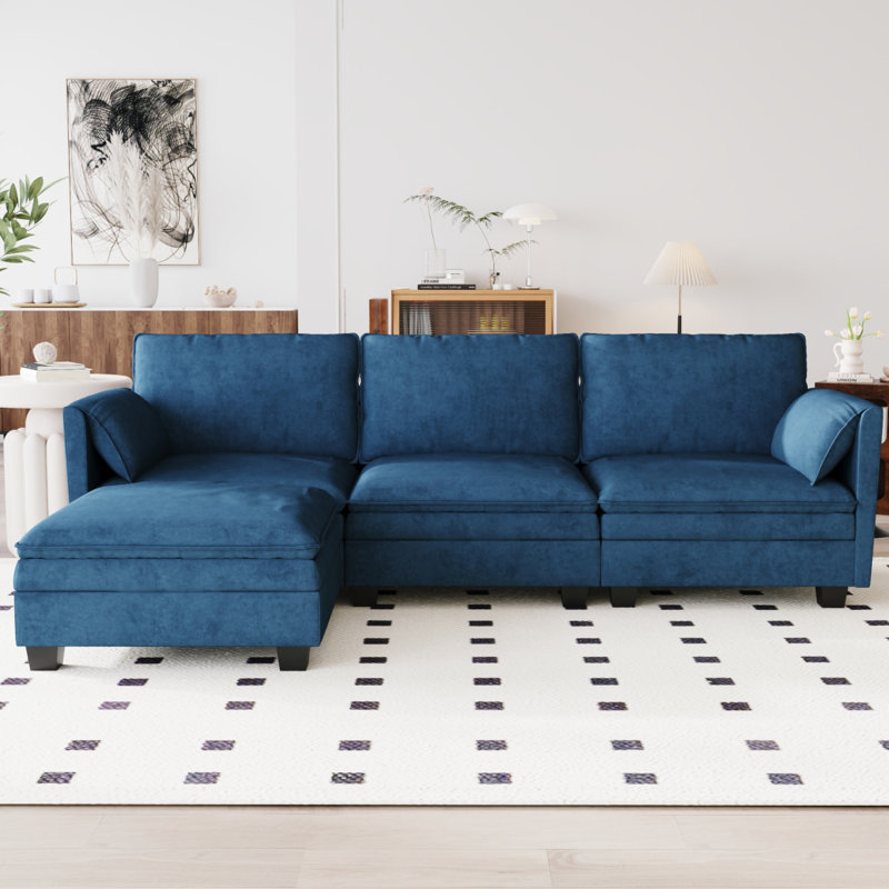 Canapé de grande taille à 3 places de 107,8 po, canapés en forme de L avec repose-pieds mobile, accoudoirs avec poches, fauteuils en tissu modernes pour le salon, l’appartement, le bureau
