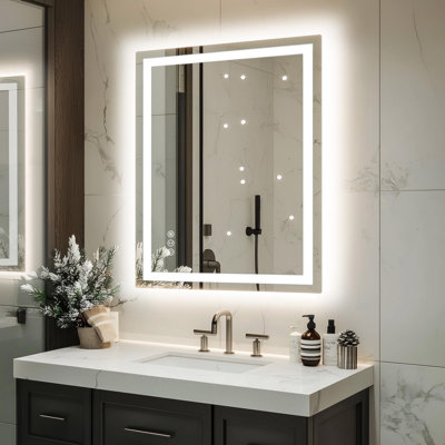 LED Bathroom Mirror With Backlit + Frontlit, Anti-Fog Tempered Glass Vanity Mirror