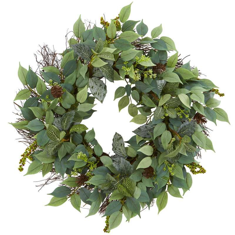 Faux Fittonia Polyester 23'' Wreath