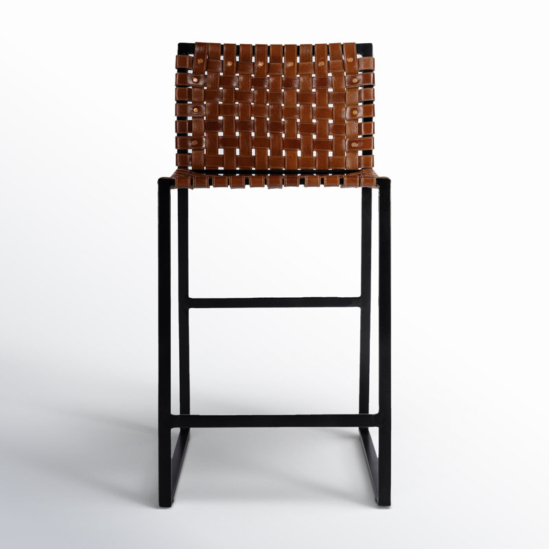 Butler Urban Brown Woven Leather Bar Stool, Counter Stool (25" Seat Height), Dark Brown/Black