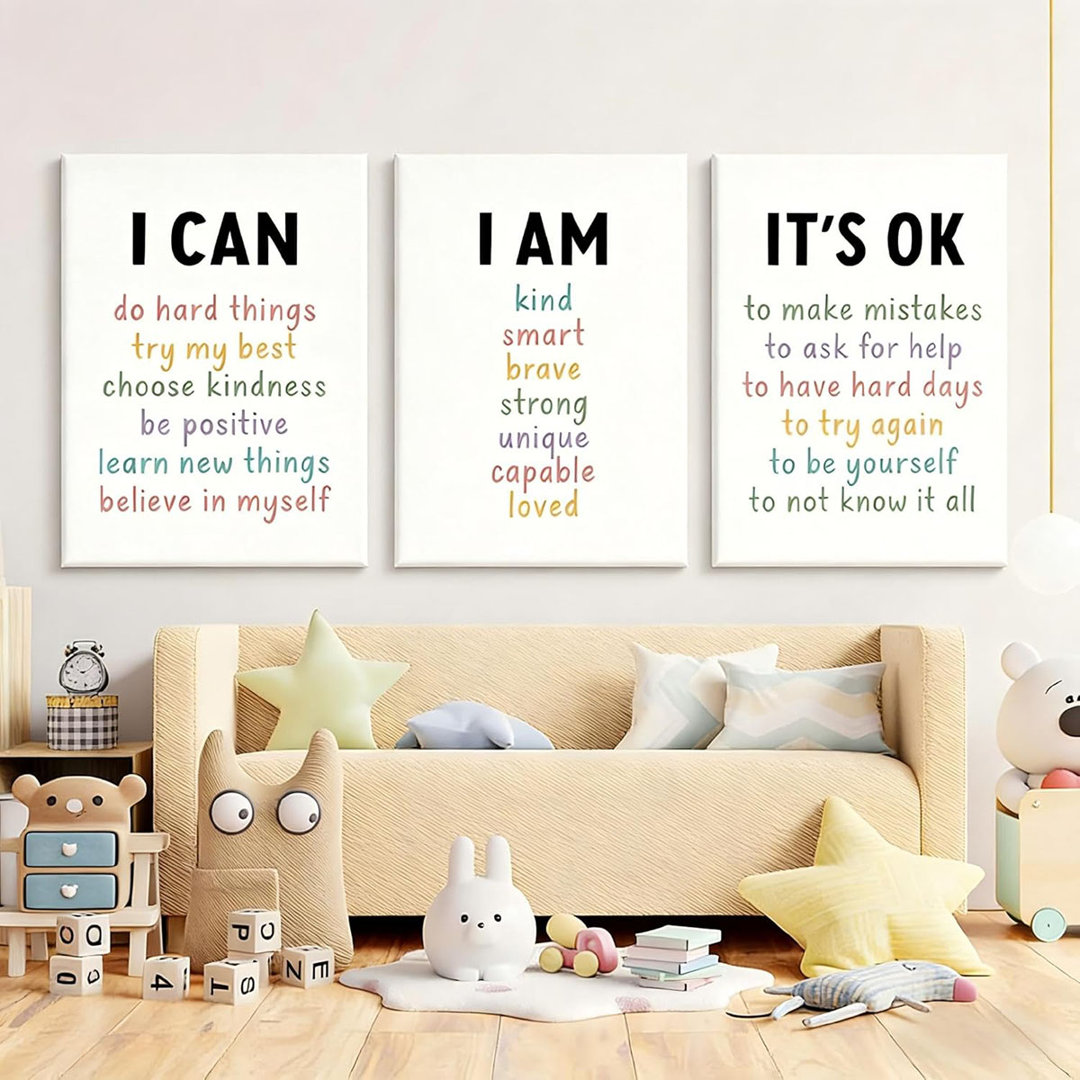 3Pcs Kids Affirmation Wall Art Positive Canvas Wall Decor Kids Inspirational Quotes Poster Motivational Words Pictures Daily Affirmations Poster Print