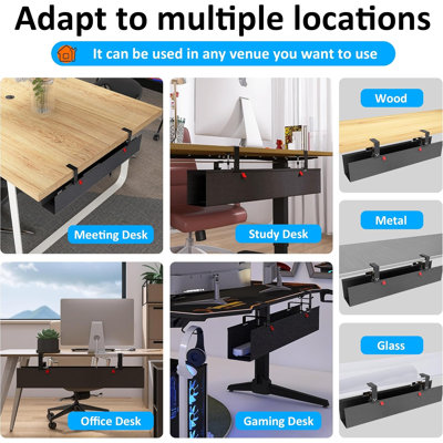 Under Desk Cable Management Tray ，Under Desk Cord Management ， Clamp，Screw Mount ， Fabric Wire Management， Cable Raceways Tray Cord Hiders for Office，Home