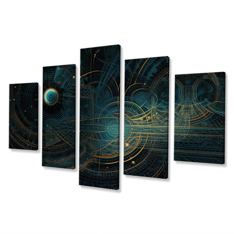 Turquoise Harmony Soundwaves Ocean Seascape I - Reproduction d'art abstrait formes abstraites - 5 panneaux
