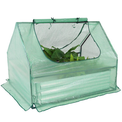 Garmer Outdoor Mini Greenhouse with Metal Raised Garden Bed with Green Cover 4' x 3'