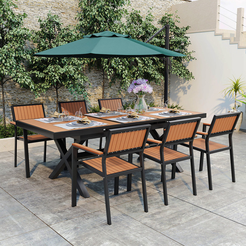U_Style Experience Outdoor Dining Freedom With A Flexible Set Including Six Chairs And A Table That Extends From 62.9 To 82.6 Inches For Personalized Arrangements