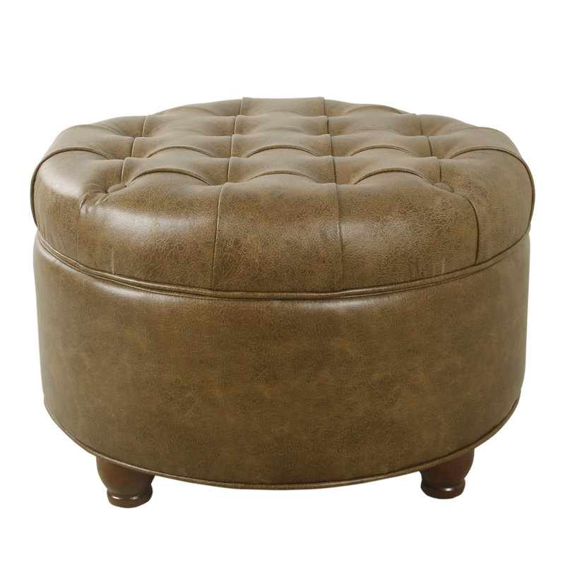 Lona Faux Leather Ottoman, Lona Distressed Brown Faux Leather 