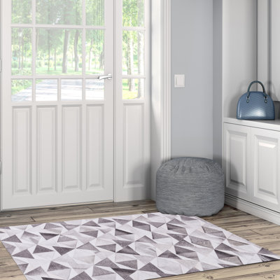 Jameown Patchwork Faux Cowhide Gray/Black Printed Area Rug